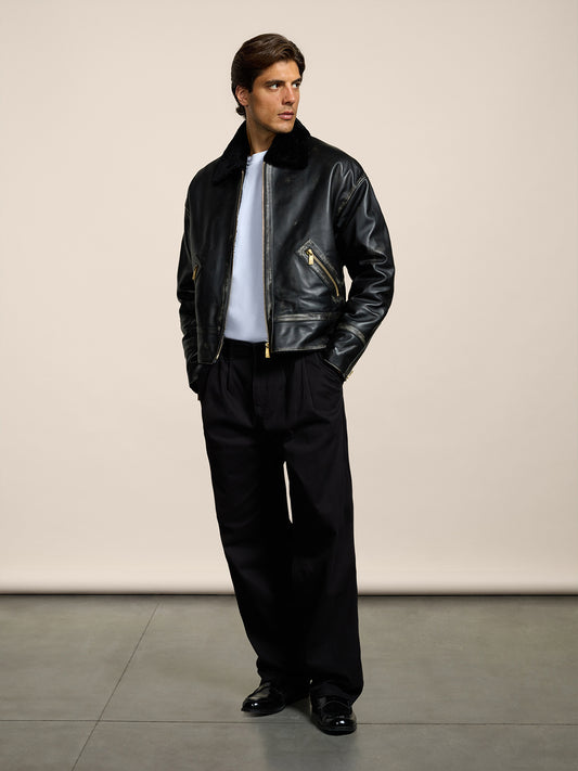 GIUBBINO DA UOMO COMFORT FIT CON INTERNO IN SHEARLING- TRATTAMENTO USED COLORE NERO - NERO - Abbigliamento Uomo | Pence 1979