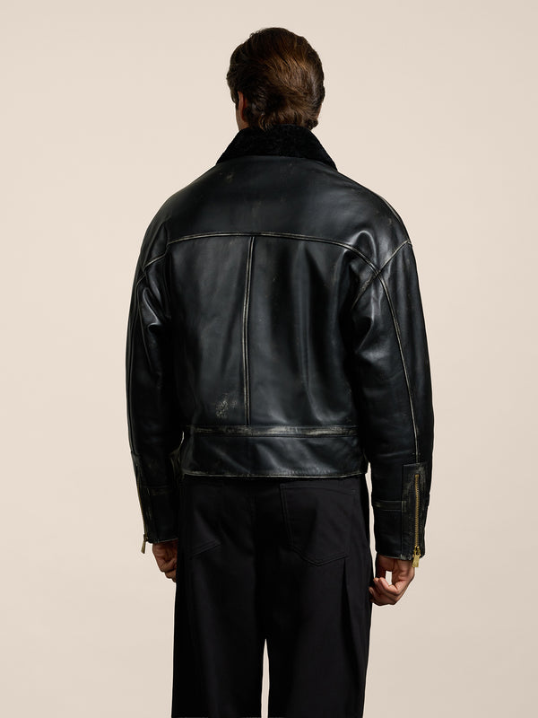 GIUBBINO DA UOMO COMFORT FIT CON INTERNO IN SHEARLING- TRATTAMENTO USED COLORE NERO - NERO - Abbigliamento Uomo | Pence 1979