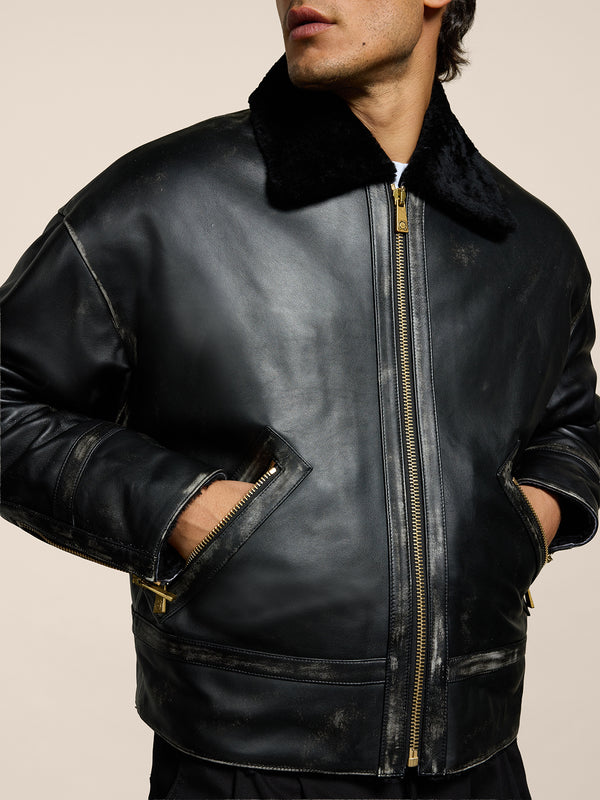 GIUBBINO DA UOMO COMFORT FIT CON INTERNO IN SHEARLING- TRATTAMENTO USED COLORE NERO - NERO - Abbigliamento Uomo | Pence 1979