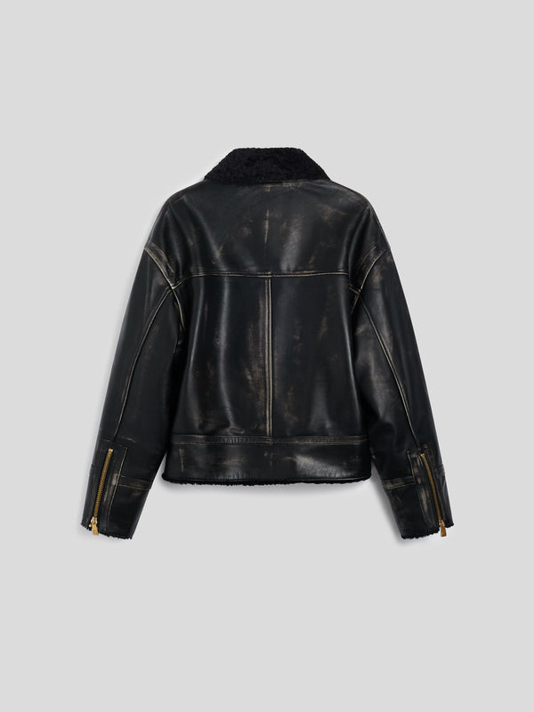 GIUBBINO DA UOMO COMFORT FIT CON INTERNO IN SHEARLING- TRATTAMENTO USED COLORE NERO - NERO - Abbigliamento Uomo | Pence 1979