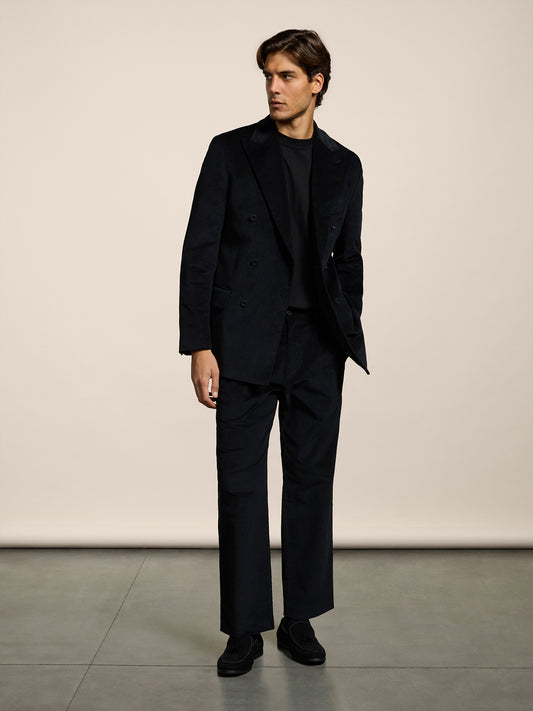 PANTALONE CHINOS DA UOMO CON DOPPIA PINCES , RELAXED FIT IN VELLUTO A COSTE, COLORE NERO - NERO - Abbigliamento Uomo | Pence 1979