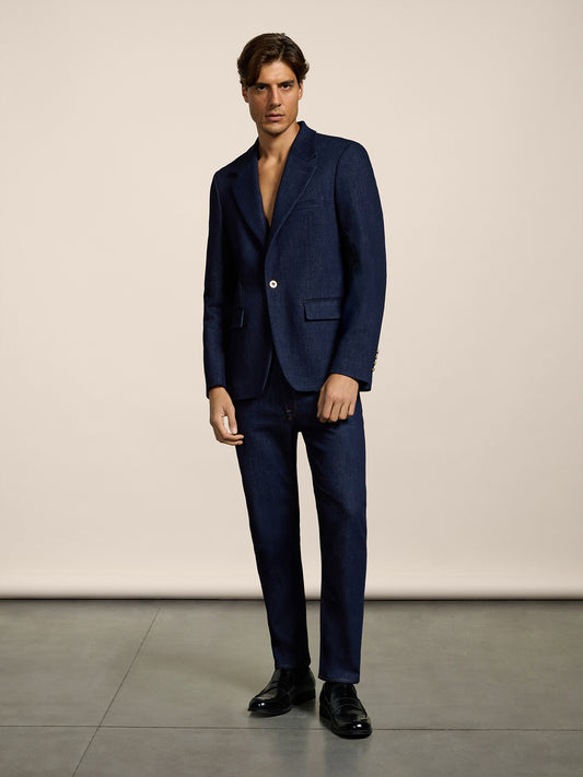 BLAZER MONOPETTO DA UOMO IN DENIM COMFORT BLU, REVERS SPECCHIO 1 BOTTONE, REGULAR FIT - DARK DENIM BLUE  - Abbigliamento Uomo | Pence 1979