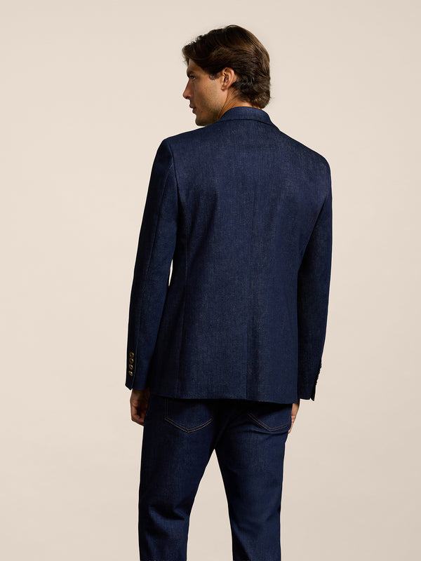 BLAZER MONOPETTO DA UOMO IN DENIM COMFORT BLU, REVERS SPECCHIO 1 BOTTONE, REGULAR FIT - DARK DENIM BLUE  - Abbigliamento Uomo | Pence 1979
