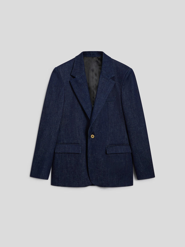 BLAZER MONOPETTO DA UOMO IN DENIM COMFORT BLU, REVERS SPECCHIO 1 BOTTONE, REGULAR FIT - DARK DENIM BLUE  - Abbigliamento Uomo | Pence 1979