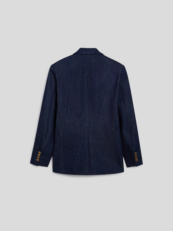 BLAZER MONOPETTO DA UOMO IN DENIM COMFORT BLU, REVERS SPECCHIO 1 BOTTONE, REGULAR FIT - DARK DENIM BLUE  - Abbigliamento Uomo | Pence 1979