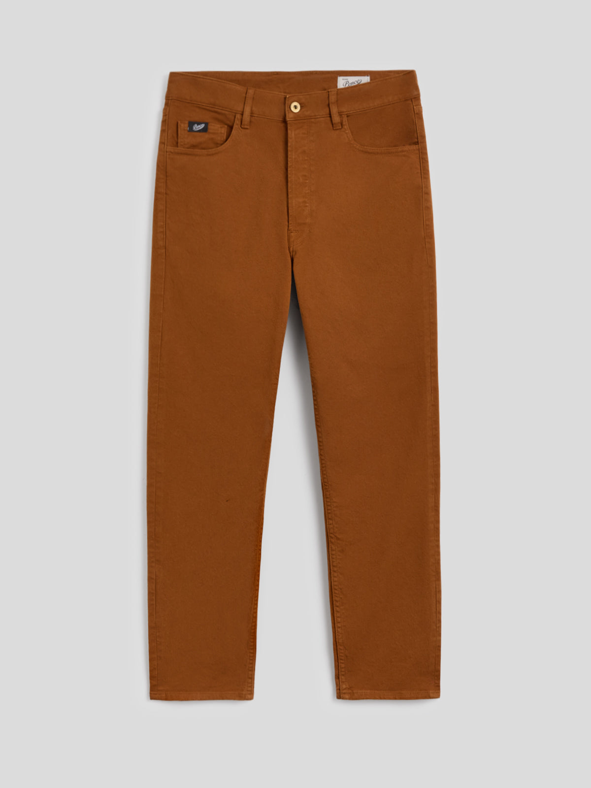 PANTALONE 5 TASCHE DA UOMO IN BULL DI COTONE COMFORT TINTO CAPO, CARROT FIT,COLORE TABACCO