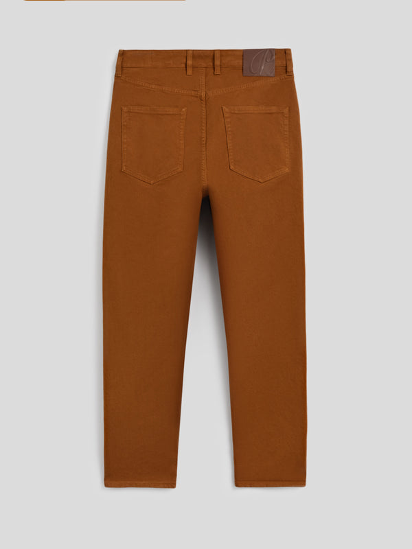 PANTALONE 5 TASCHE DA UOMO IN BULL DI COTONE COMFORT TINTO CAPO, CARROT FIT,COLORE TABACCO - TOBACCO - Abbigliamento Uomo | Pence 1979