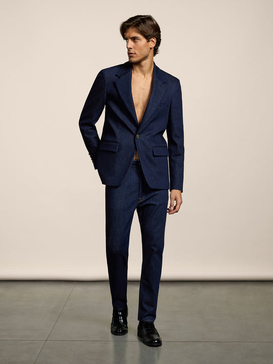 PANTALONE 5 TASCHE DA UOMO IN DENIM COMFORT BLU CARROT FIT - DARK DENIM BLUE  - Abbigliamento Uomo | Pence 1979