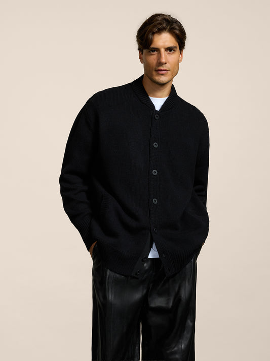 BOMBER DA UOMO LAVORATO A MAGLIA OVER FIT IN LANA CASHMERE COLORE NERO - NERO - Abbigliamento Uomo | Pence 1979