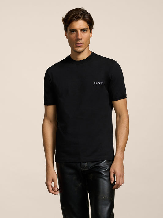 T-SHIRT GIROCOLLO DA UOMO IN COTONE ,MANICA CORTA SLIM FIT CON RICAMO AL PETTO, COLORE NERO - NERO - Abbigliamento Uomo | Pence 1979