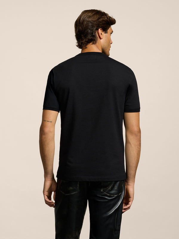 T-SHIRT GIROCOLLO DA UOMO IN COTONE ,MANICA CORTA SLIM FIT CON RICAMO AL PETTO, COLORE NERO - NERO - Abbigliamento Uomo | Pence 1979