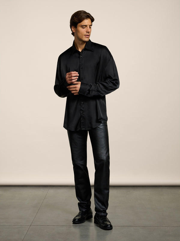 CAMICIA DA UOMO REGULAR FIT IN VISCOSA COLORE NERO - NERO - Abbigliamento Uomo | Pence 1979