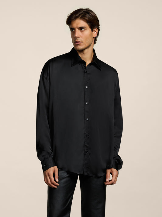 CAMICIA DA UOMO REGULAR FIT IN VISCOSA COLORE NERO - NERO - Abbigliamento Uomo | Pence 1979