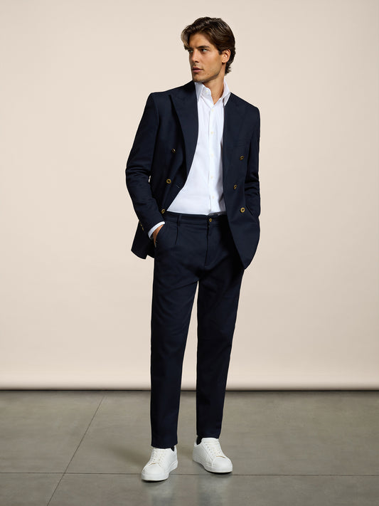 PANTALONE CHINOS DA UOMO CON 1 PINCES, REGULAR FIT, IN RASATELLO DI COTONE BLU - BLUE - Abbigliamento Uomo | Pence 1979