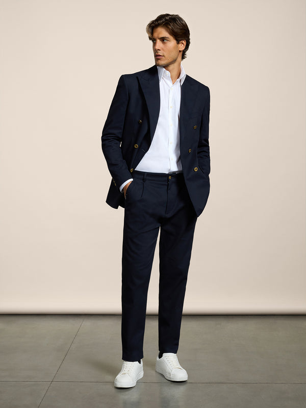PANTALONE CHINOS DA UOMO CON 1 PINCES, REGULAR FIT, IN RASATELLO DI COTONE BLU - BLUE - Abbigliamento Uomo | Pence 1979