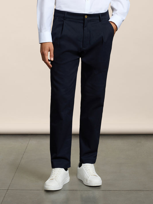 PANTALONE CHINOS DA UOMO CON 1 PINCES, REGULAR FIT, IN RASATELLO DI COTONE BLU - BLUE - Abbigliamento Uomo | Pence 1979