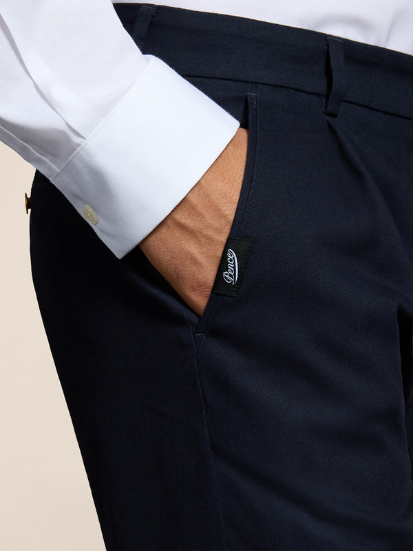 PANTALONE CHINOS DA UOMO CON 1 PINCES, REGULAR FIT, IN RASATELLO DI COTONE BLU - BLUE - Abbigliamento Uomo | Pence 1979
