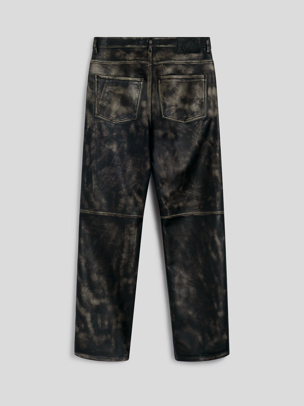 PANTALONE 5 TASCHE DA UOMO LOOSE FIT IN PELLE D'AGNELLO- TRATTAMENTO USED COLORE NERO - NERO - Abbigliamento Uomo | Pence 1979
