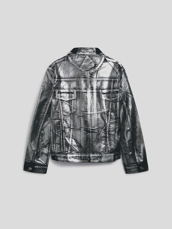GIUBBINO UNISEX OVER FIT IN DENIM CON SPALMATURA METTALICA COLORE ARGENTO - ARGENTO - Abbigliamento Donna | Pence 1979