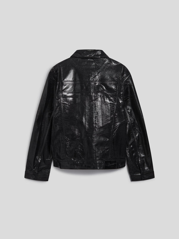 GIUBBINO UNISEX OVER FIT IN DENIM CON SPALMATURA METTALICA COLORE NERO - NERO - Abbigliamento Donna | Pence 1979