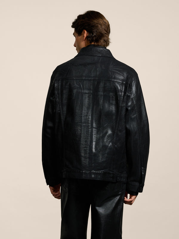 GIUBBINO UNISEX OVER FIT IN DENIM CON SPALMATURA METTALICA COLORE NERO - NERO - Abbigliamento Donna | Pence 1979