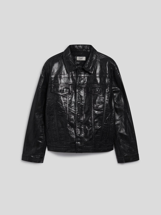 GIUBBINO UNISEX OVER FIT IN DENIM CON SPALMATURA METTALICA COLORE NERO - NERO - Abbigliamento Donna | Pence 1979