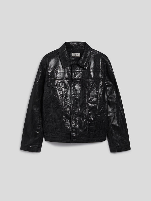 GIUBBINO UNISEX OVER FIT IN DENIM CON SPALMATURA METTALICA COLORE NERO - NERO - Abbigliamento Donna | Pence 1979