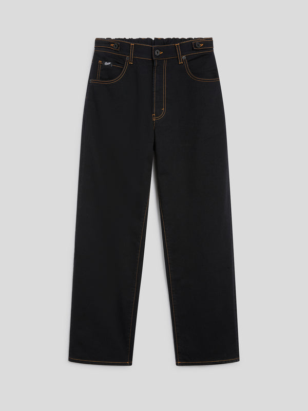 PANTALONE 5 TASCHE UNISEX RELAXED FIT IN DENIM COMFORT COLORE NERO CON IMPUNTURE TABACCO - NERO - Abbigliamento Donna | Pence 1979