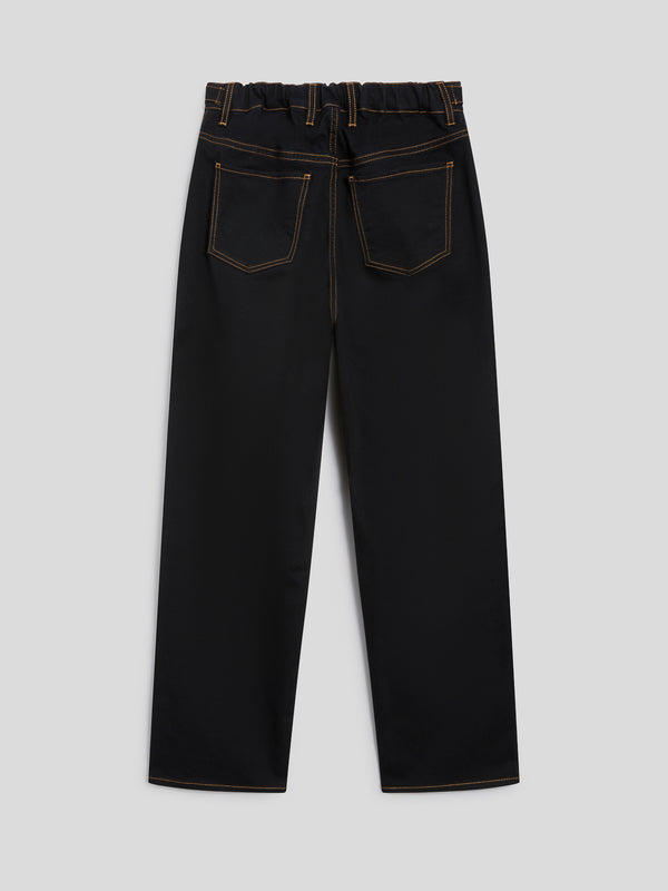 PANTALONE 5 TASCHE UNISEX RELAXED FIT IN DENIM COMFORT COLORE NERO CON IMPUNTURE TABACCO - NERO - Abbigliamento Donna | Pence 1979