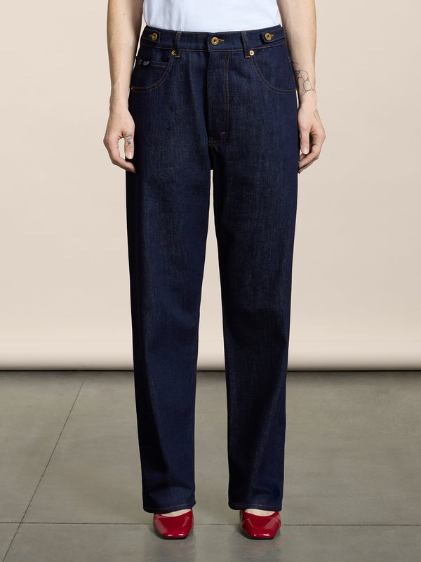 PANTALONE 5 TASCHE UNISEX IN DENIM COMFORT BLU SCURO RELAXED FIT - DARK DENIM BLUE  - Abbigliamento Donna | Pence 1979