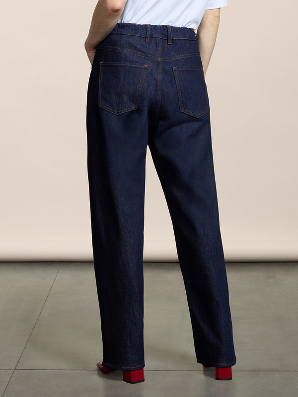 PANTALONE 5 TASCHE UNISEX IN DENIM COMFORT BLU SCURO RELAXED FIT - DARK DENIM BLUE  - Abbigliamento Donna | Pence 1979