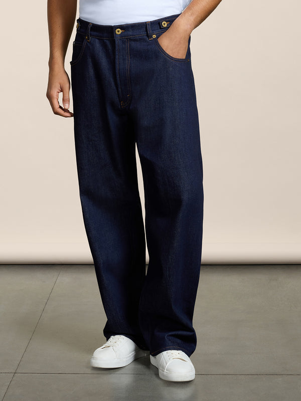 PANTALONE 5 TASCHE UNISEX IN DENIM COMFORT BLU SCURO RELAXED FIT - DARK DENIM BLUE  - Abbigliamento Donna | Pence 1979