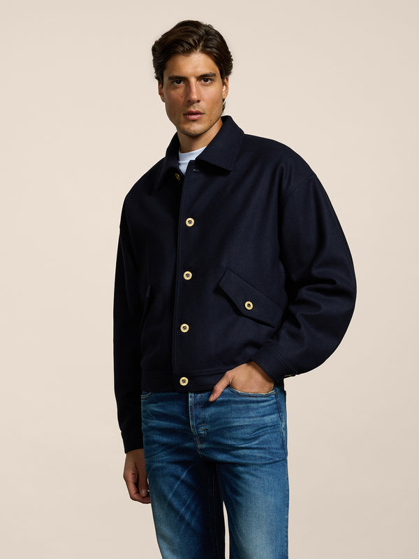 GIUBBINO UNISEX IN PANNO OVER FIT, FONDO ELASTICATO, COLORE BLU - BLUE - Abbigliamento Donna | Pence 1979