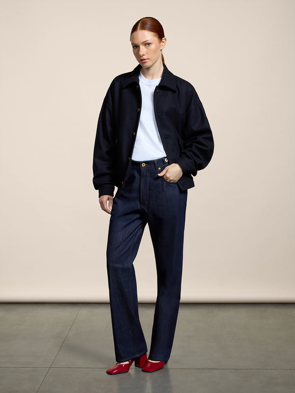 GIUBBINO UNISEX IN PANNO OVER FIT, FONDO ELASTICATO, COLORE BLU - BLUE - Abbigliamento Donna | Pence 1979