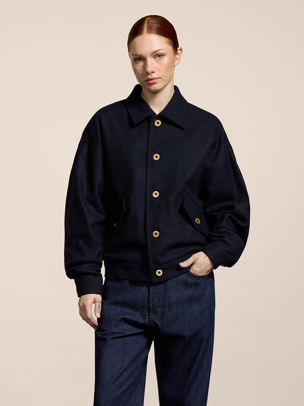 GIUBBINO UNISEX IN PANNO OVER FIT, FONDO ELASTICATO, COLORE BLU - BLUE - Abbigliamento Donna | Pence 1979