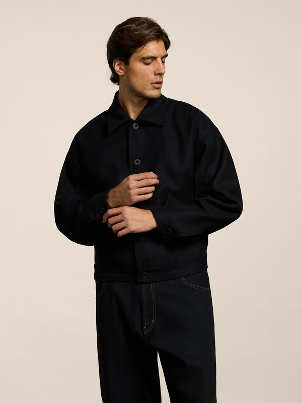 GIUBBINO UNISEX IN PANNO OVER FIT, FONDO ELASTICATO, COLORE NERO - NERO - Abbigliamento Donna | Pence 1979