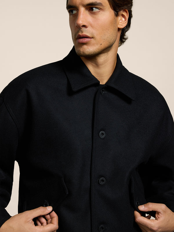 GIUBBINO UNISEX IN PANNO OVER FIT, FONDO ELASTICATO, COLORE NERO - NERO - Abbigliamento Donna | Pence 1979