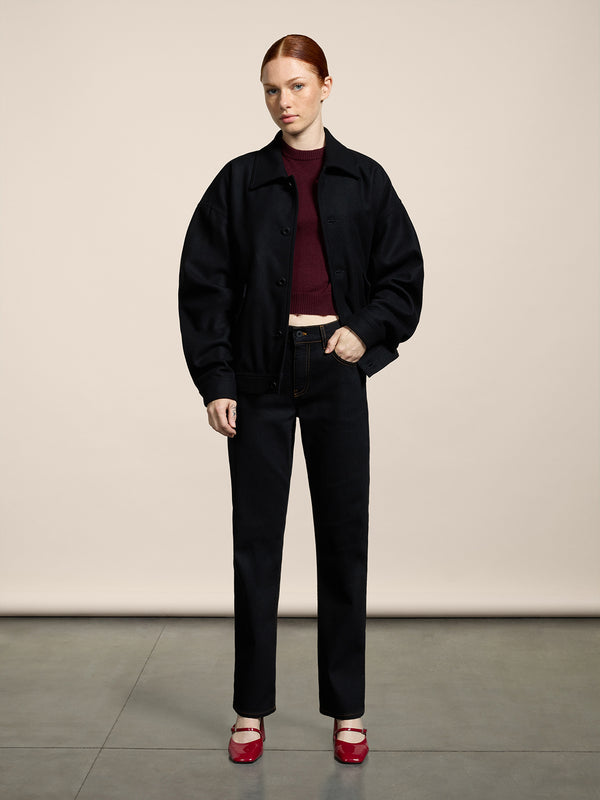 GIUBBINO UNISEX IN PANNO OVER FIT, FONDO ELASTICATO, COLORE NERO - NERO - Abbigliamento Donna | Pence 1979