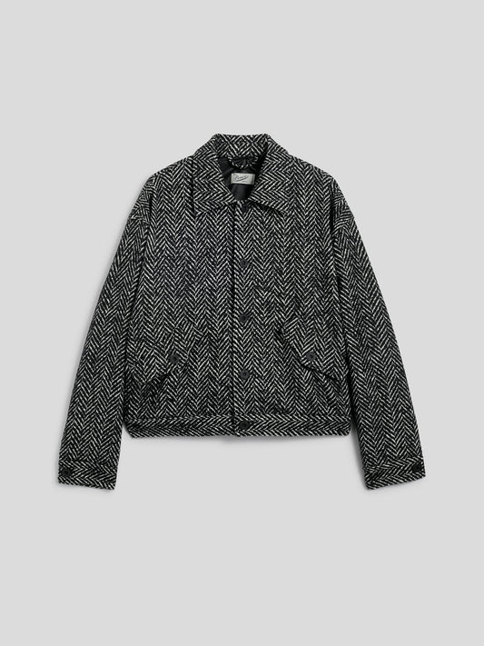 GIUBBINO UNISEX OVER FIT, FONDO ELASTICATO, SPINATO COLORE BIANCO E NERO - NERO/BIANCO HERRINGBONE - Abbigliamento Donna | Pence 1979