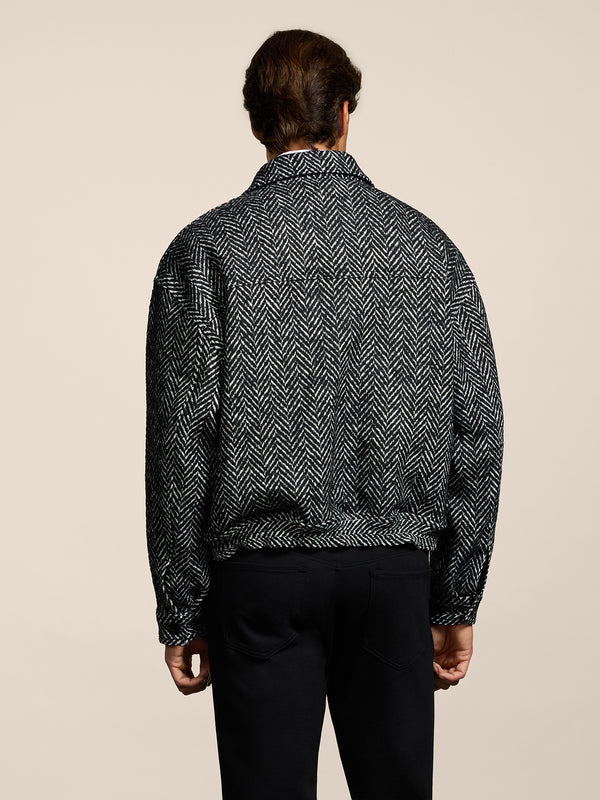 GIUBBINO UNISEX OVER FIT, FONDO ELASTICATO, SPINATO COLORE BIANCO E NERO - NERO/BIANCO HERRINGBONE - Abbigliamento Donna | Pence 1979