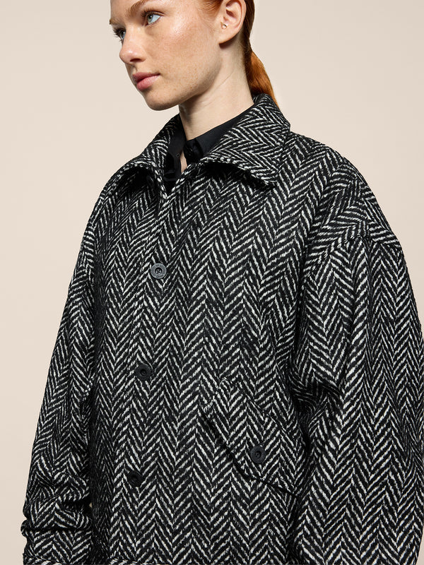 GIUBBINO UNISEX OVER FIT, FONDO ELASTICATO, SPINATO COLORE BIANCO E NERO - NERO/BIANCO HERRINGBONE - Abbigliamento Donna | Pence 1979