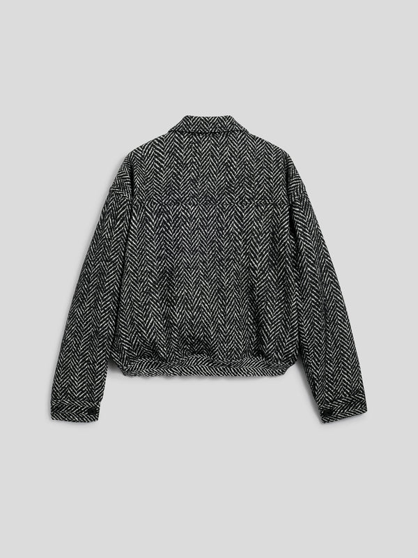 GIUBBINO UNISEX OVER FIT, FONDO ELASTICATO, SPINATO COLORE BIANCO E NERO - NERO/BIANCO HERRINGBONE - Abbigliamento Donna | Pence 1979