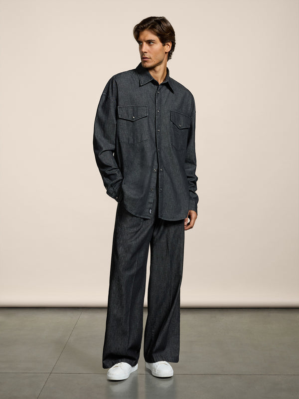 PANTALONI JOGGER UNISEX IN CHAMBRAY OVER FIT COLORE NERO - NERO - Abbigliamento Donna | Pence 1979