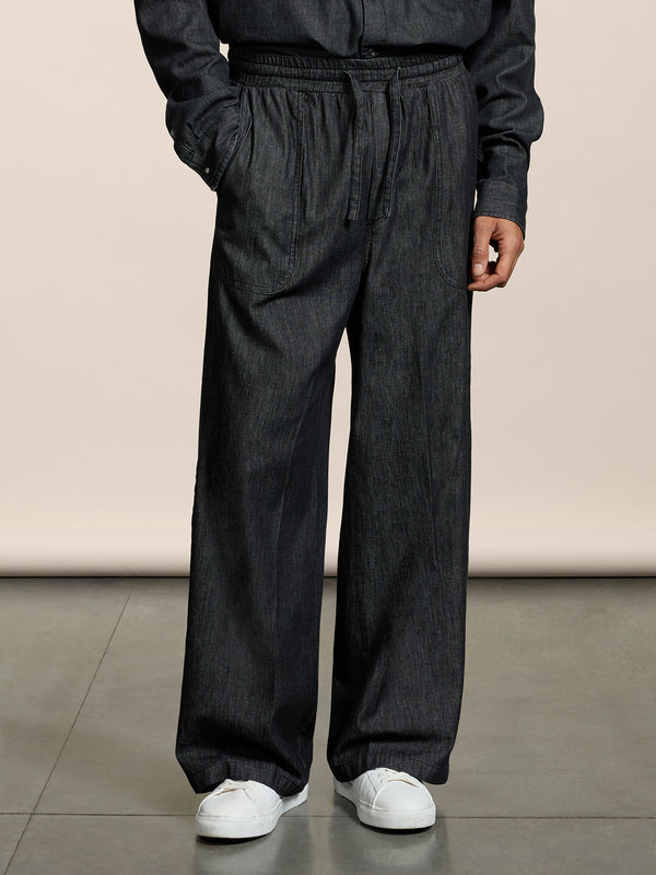 PANTALONI JOGGER UNISEX IN CHAMBRAY OVER FIT COLORE NERO - NERO - Abbigliamento Donna | Pence 1979
