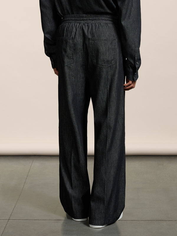 PANTALONI JOGGER UNISEX IN CHAMBRAY OVER FIT COLORE NERO - NERO - Abbigliamento Donna | Pence 1979