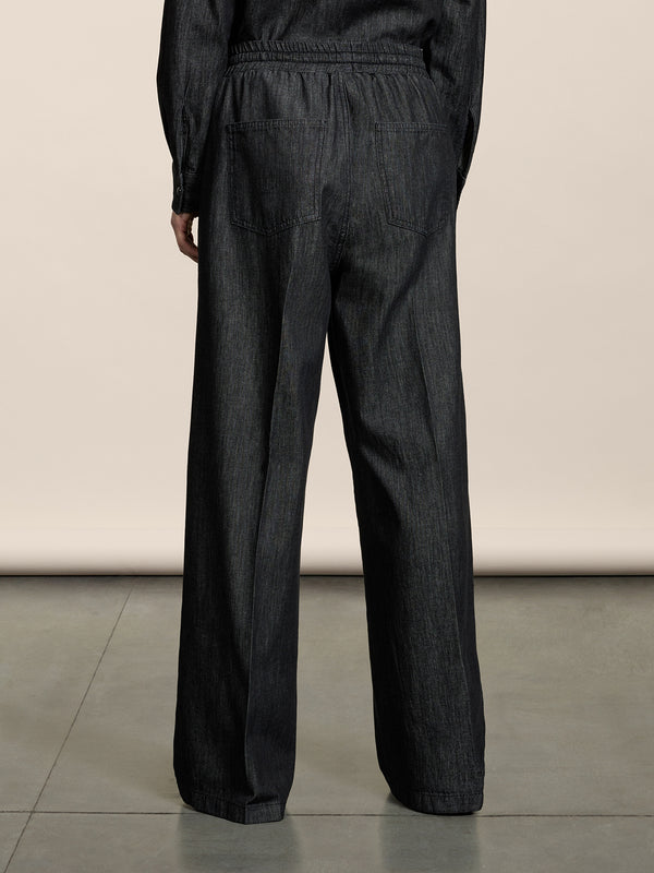 PANTALONI JOGGER UNISEX IN CHAMBRAY OVER FIT COLORE NERO - NERO - Abbigliamento Donna | Pence 1979