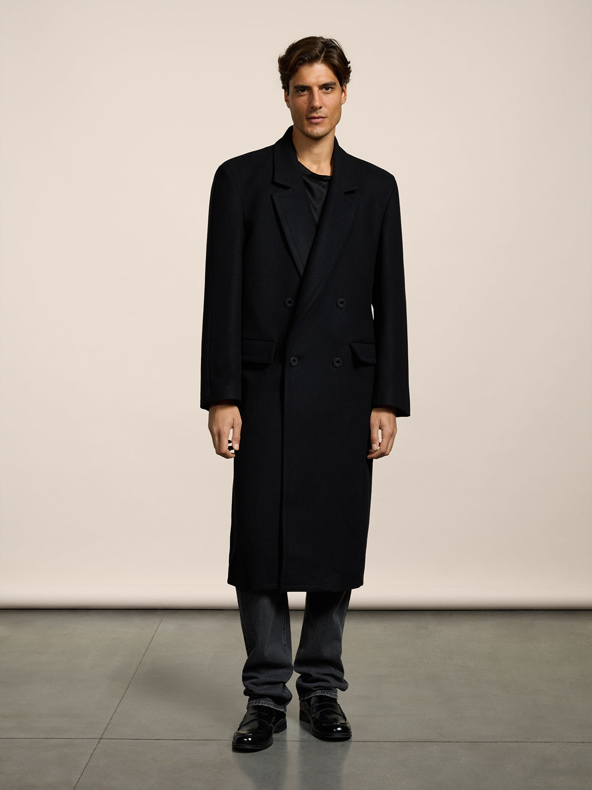 CAPPOTTO DOPPIOPETTO UNISEX OVER FIT IN PANNO COLORE NERO