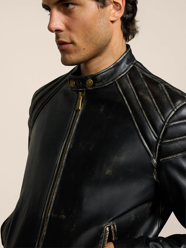 GIUBBINO BIKER UNISEX IN PELLE D'AGNELLO-TRATTAMENTO USED COLORE NERO - NERO - Abbigliamento Donna | Pence 1979