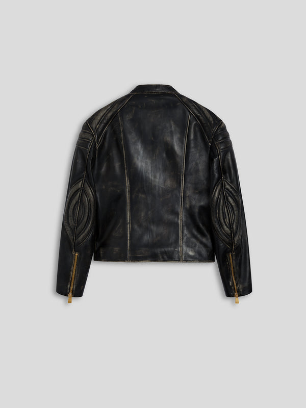GIUBBINO BIKER UNISEX IN PELLE D'AGNELLO-TRATTAMENTO USED COLORE NERO - NERO - Abbigliamento Donna | Pence 1979
