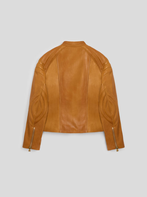 GIUBBOTTO BIKER UNISEX, REGULAR FIT, PELLE D'AGNELLO COLORE CARAMELLO - CARAMEL - Abbigliamento Donna | Pence 1979